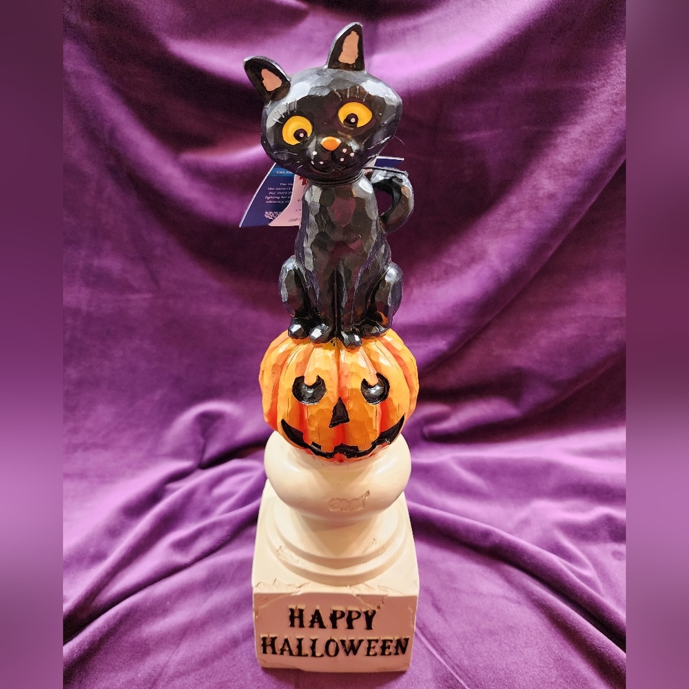 Black Cat Sitting on a Pumpkin Halloween Decor